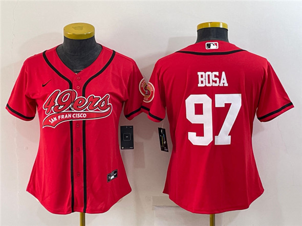 Women's San Francisco 49ers #97 Nick Bosa Red With Patch Cool Base Stitched Baseball Jersey(Run Small)